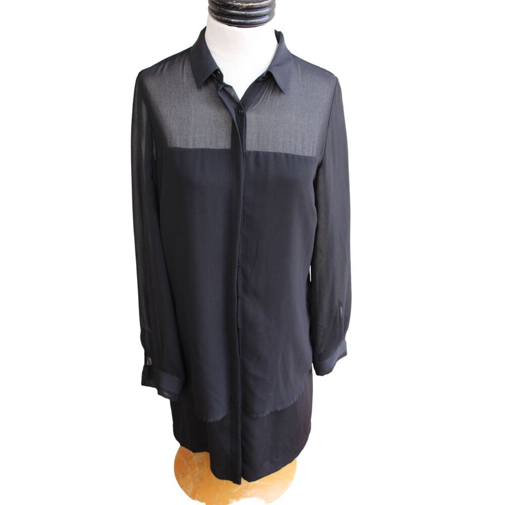 Zara Basic Black Dress Size M Polyester Long Slee… - image 1